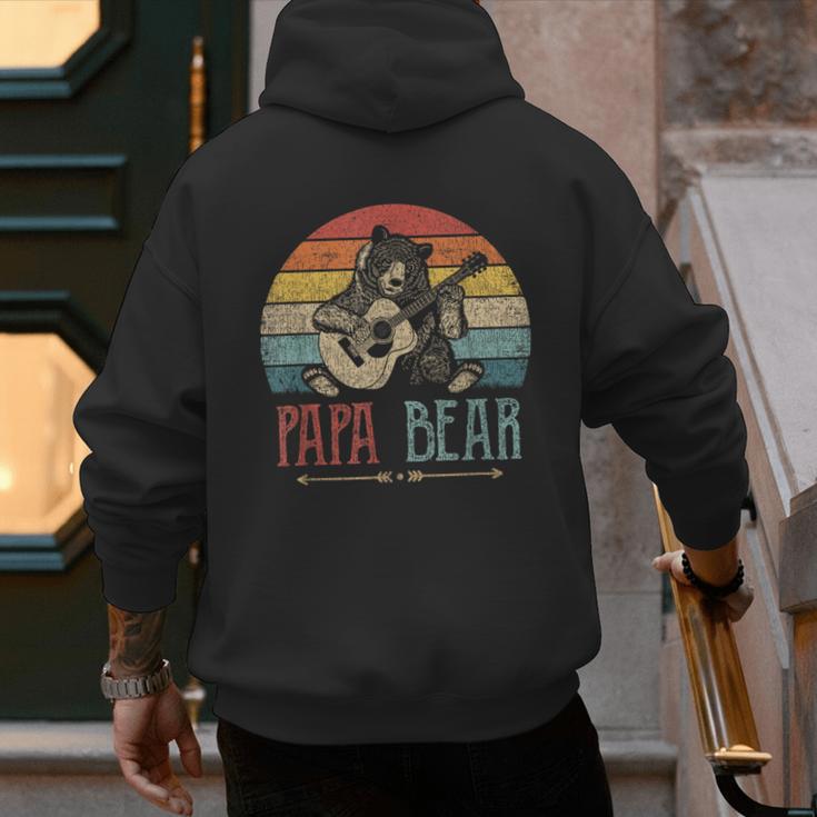 Cute Papa Bear Vintage Father's Day Retro Dad Guitar Men's Hoodie Back Print