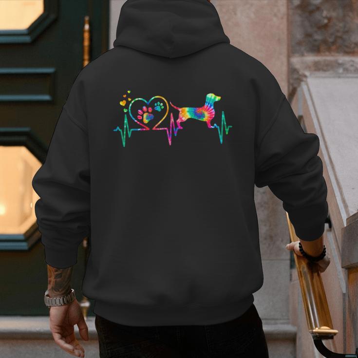 Dachshund Doxie Weenie Mom Dad Heartbeat Tie Dye Dog Men's Hoodie Back Print