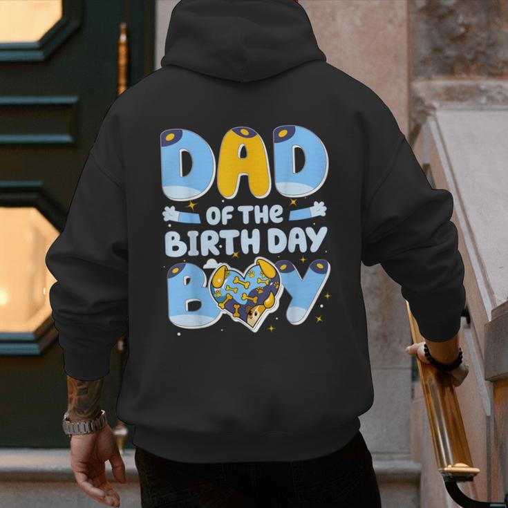 Dad Of The Birthday Boy Blue Dog Family Matching Men's Hoodie Back Print