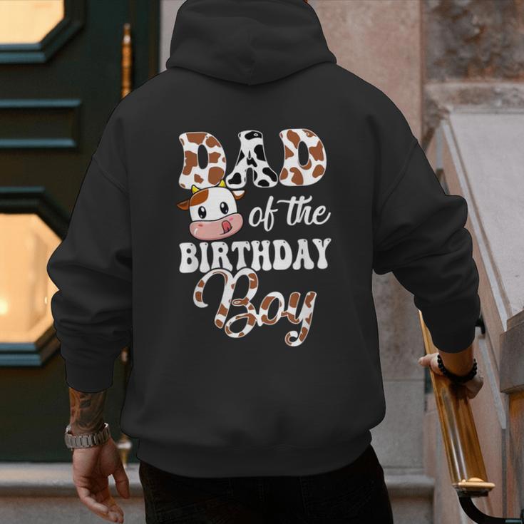 Dad Of The Birthday Boy Cow Farm 1St Birthday Boy Men's Hoodie Back Print
