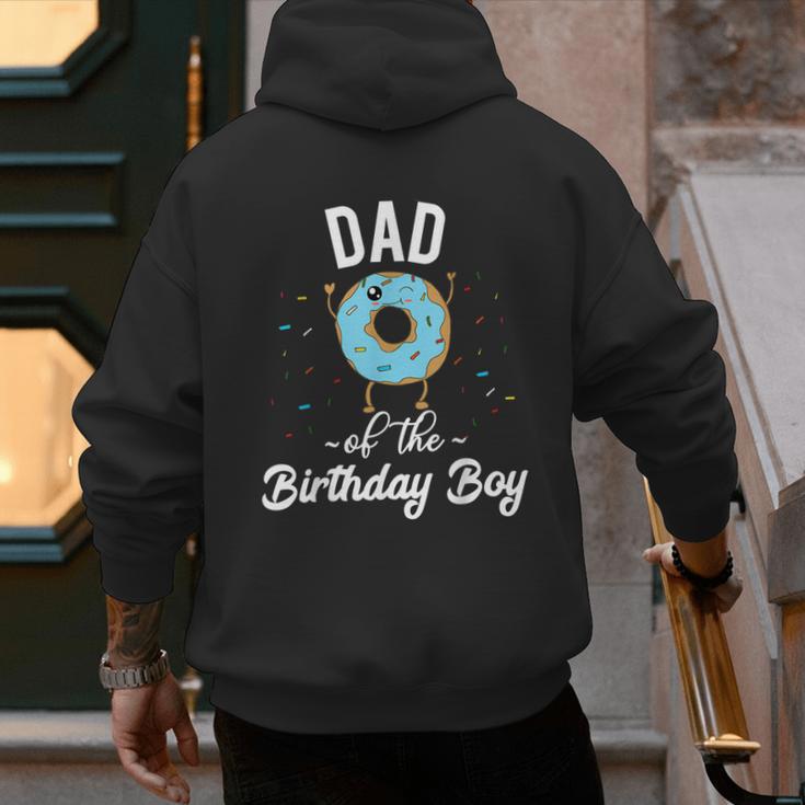 Dad Of The Birthday Boy Donut Theme Party Blue Father Men's Hoodie Back Print