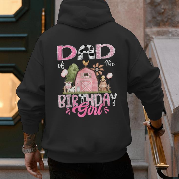 Dad Of The Birthday Girl 1St Birthday Pink Cow Farm Men's Hoodie Back Print