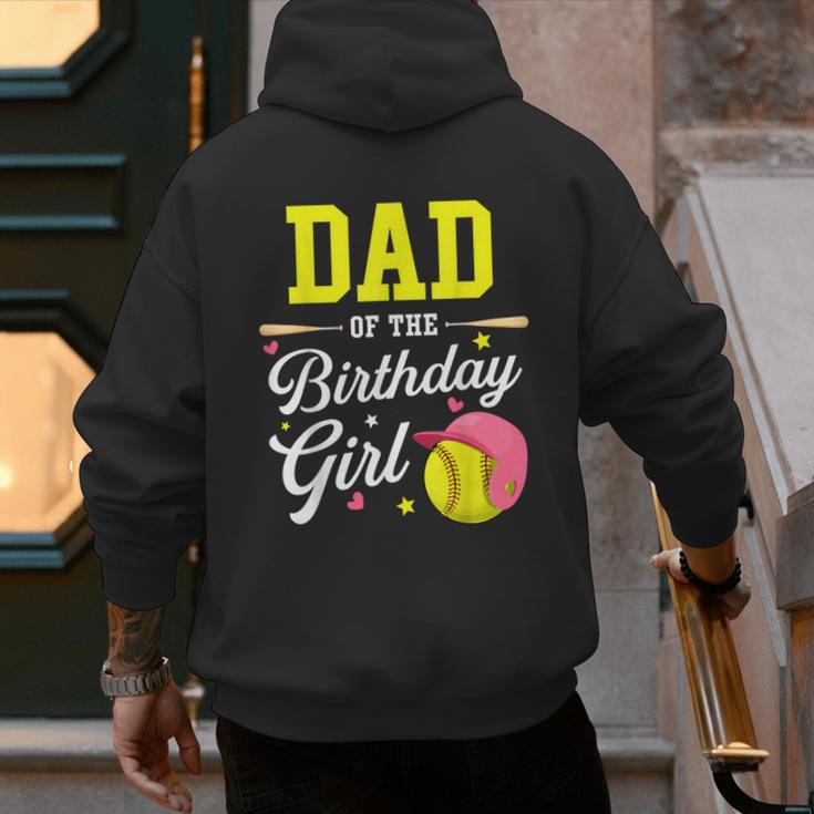 Dad Of The Birthday Girl Softball Player Theme B-Day Daddy Men's Hoodie Back Print