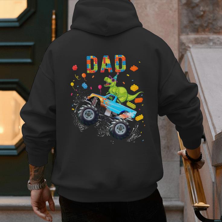 Dad Building Blocks Monster Truck Dinosaur Birthday Men's Hoodie Back Print