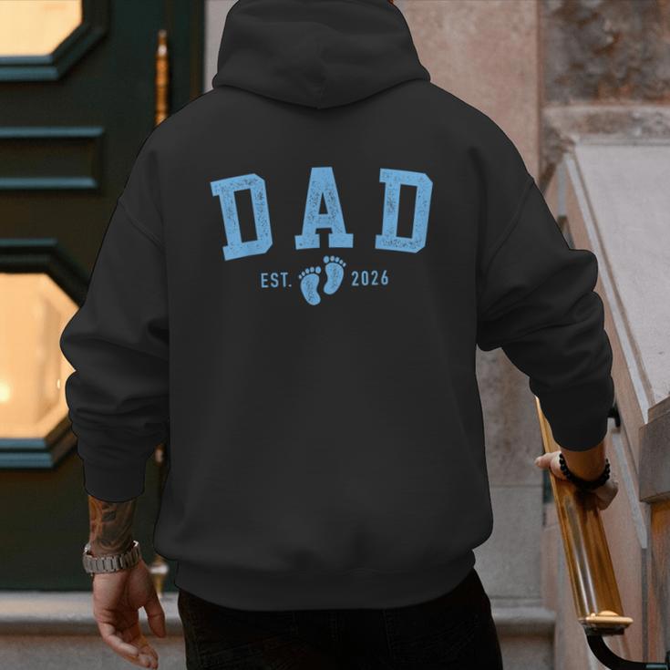Dad Est 2026 Blue Baby Feet First Time Boy Daddy Men's Hoodie Back Print