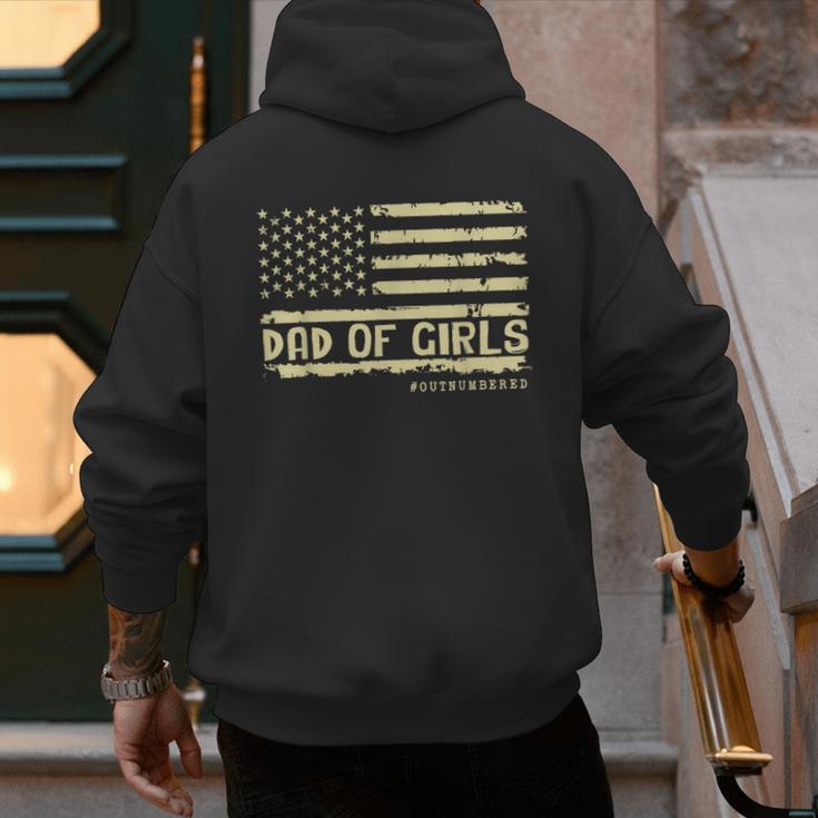 Dad Of Girls Outnumbered US Flag Father's Day Daughter Dad Men's Hoodie Back Print