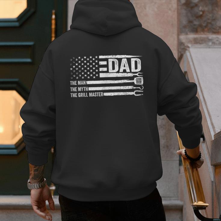 Dad The Man The Myth The Grill Master USA Flag Father's Day Men's Hoodie Back Print