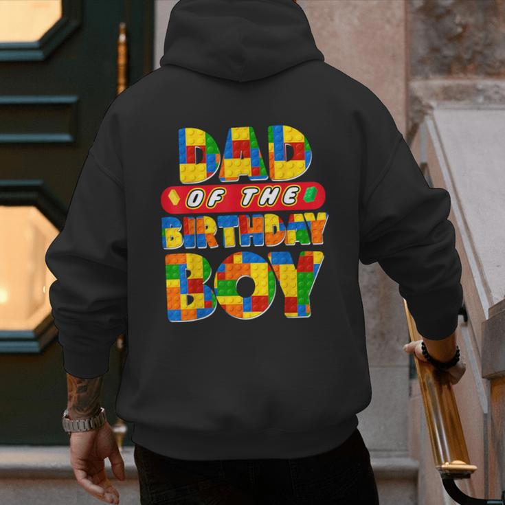 Dad And Mom Birthday Boy Building Bricks Family Party Decor Men's Hoodie Back Print