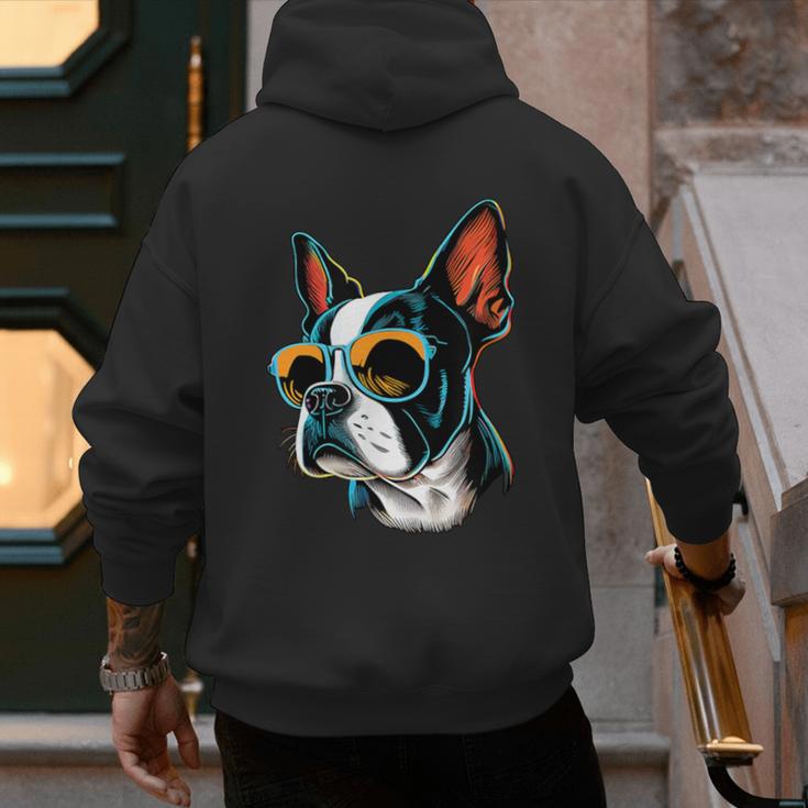 Dad Mom Cool Dog Sunglasses Boston Terrier Men's Hoodie Back Print Dad Mom Cool Dog Sunglasses Boston Terrier Men's Hoodie Back Print
