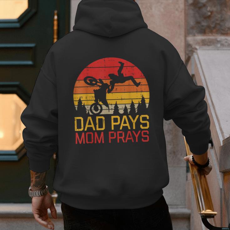 Dad Pays Mom Prays Dirt Bike Retro Motocross Boys Kids Men's Hoodie Back Print