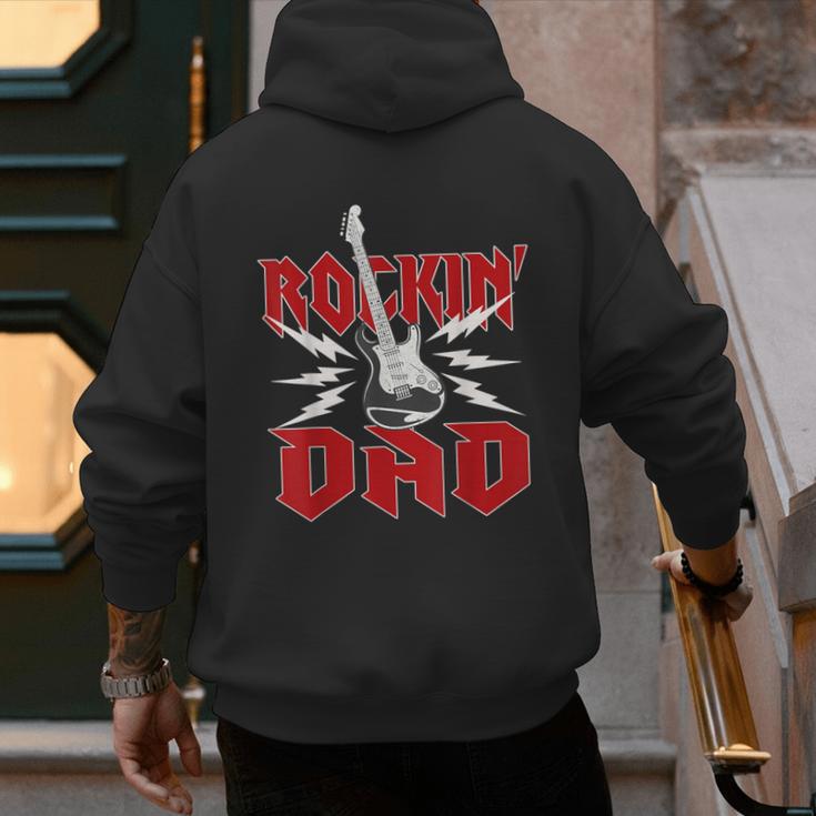 Dad Rockin One Birthday Family Matching Rock Guitar Men's Hoodie Back Print
