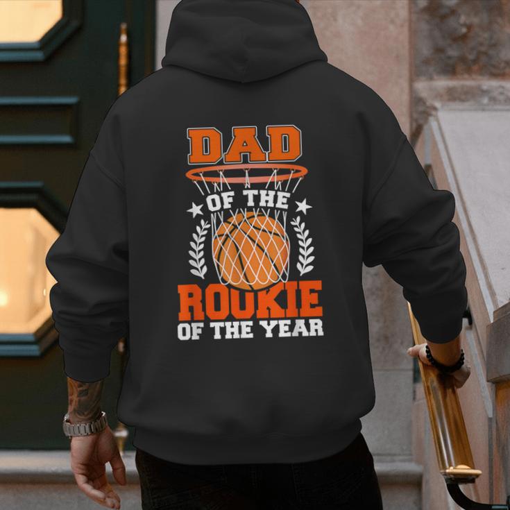 Dad Of Rookie 1st Basketball Bday Theme Matching Men's Hoodie Back Print