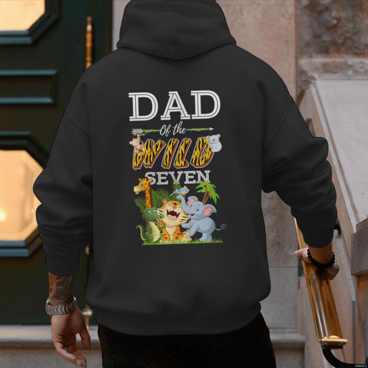 Dad Of The Wild Seven Animal Safari 7th Birthday Party Men's Hoodie Back Print