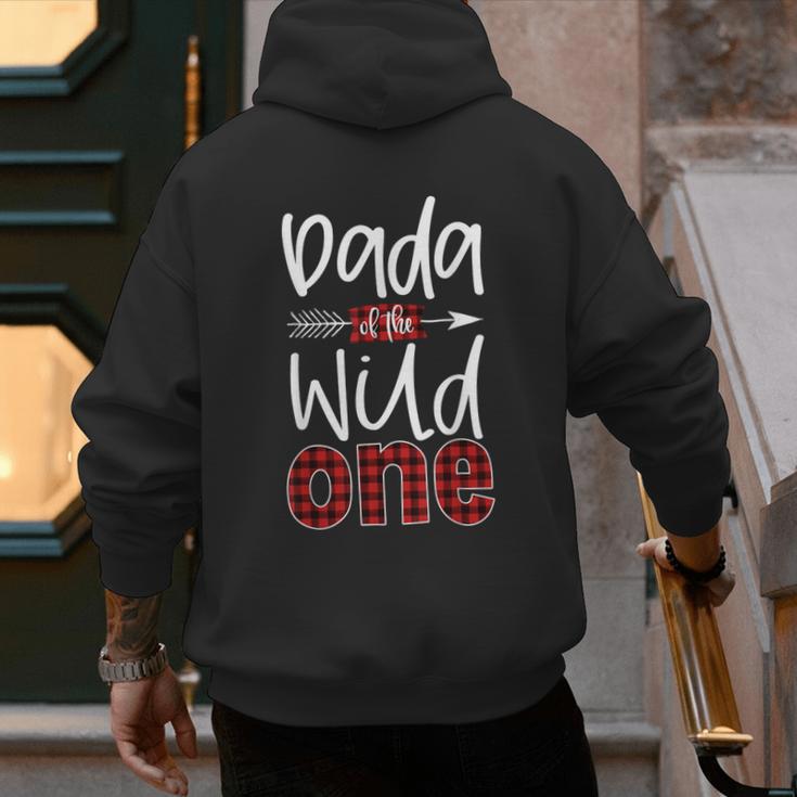 Dada Of The Wild One Buffalo Plaid Lumberjack 1st Birthday Men's Hoodie Back Print