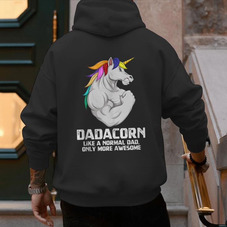 Dadacorn Muscle Dad Unicorn Fathers Day Men's Hoodie Back Print