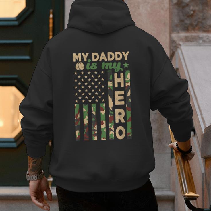 My Daddy Is My Hero Military Dad US Flag Father’s Day Men's Hoodie Back Print