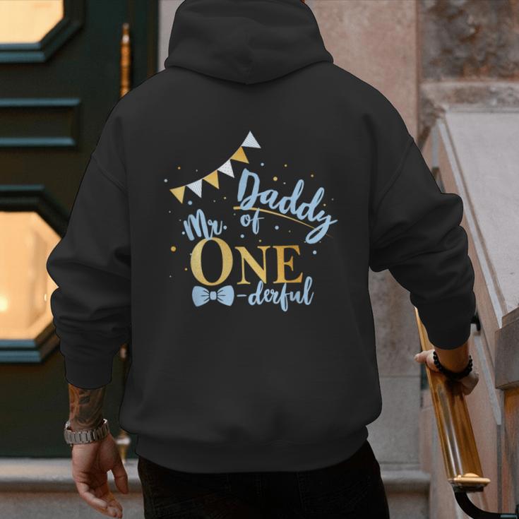 Daddy Of Mr One-Derful Party Blue-Gold Dad Boy 1st Birthday Men's Hoodie Back Print