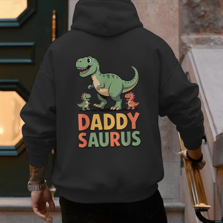 Daddy Saurus Dinosaur Dad Of Two Kids Dino Family Men's Hoodie Back Print