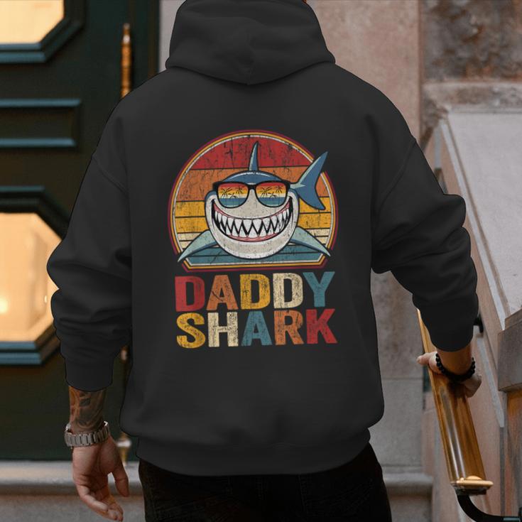 Daddy Shark Retro Shark Shirt Pajamas For Dad Dad Men's Hoodie Back Print