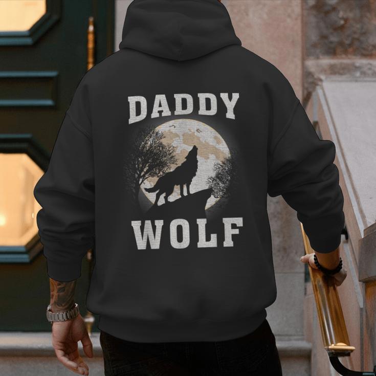 Daddy Wolf Wolves Dad Moon Fathers Day Men's Hoodie Back Print