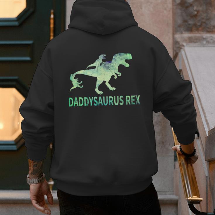 DaddysaurusRex Dinosaur Daddy Saurus Dad 2 Two Kids Dino Men's Hoodie Back Print