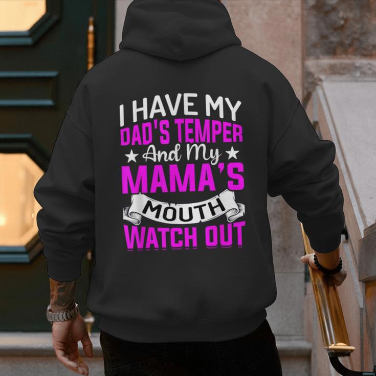 I Have My Dad's Temper & My Mama's Mouth Daughter Kids Men's Hoodie Back Print