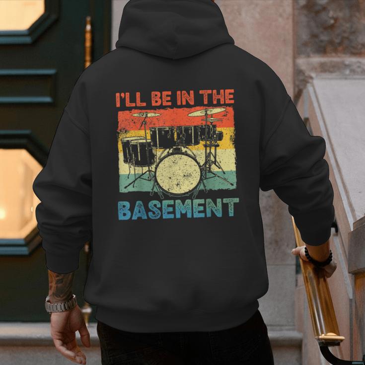 Drumming Basement Drum Set Drummer Rock Dad Grandpa Men's Hoodie Back Print