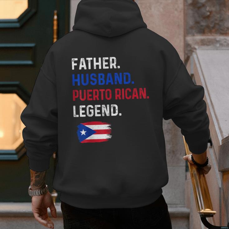 Father Husband Puerto Rican Legend Proud Dad Rico Flag Men's Hoodie Back Print