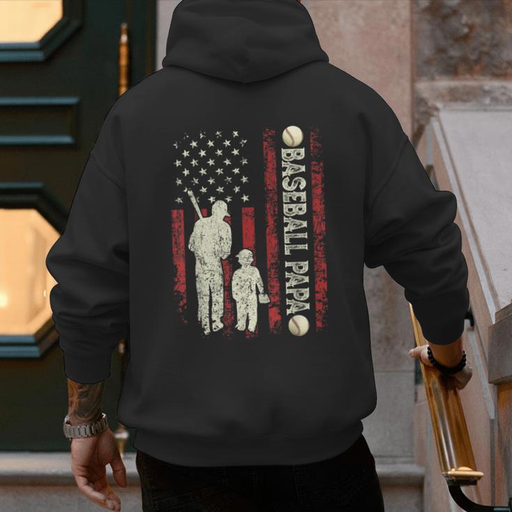 Father's Day Baseball Papa USA Flag Dad Men Baseball Men's Hoodie Back Print