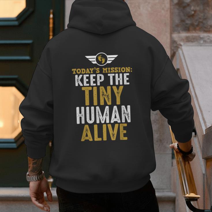 Father's Day By Tee Company New Dad First Time Father Keep Tiny Human Alive Adult Classic Fit Short Sleeve Men's Hoodie Back Print