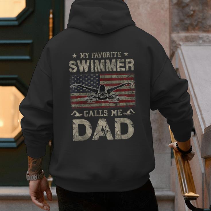 My Favorite Swimmer Calls Me Dad Fathers Day Men's Hoodie Back Print
