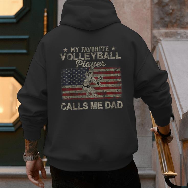 My Favorite Volleyball Player Calls Me Dad USA Flag Men's Hoodie Back Print