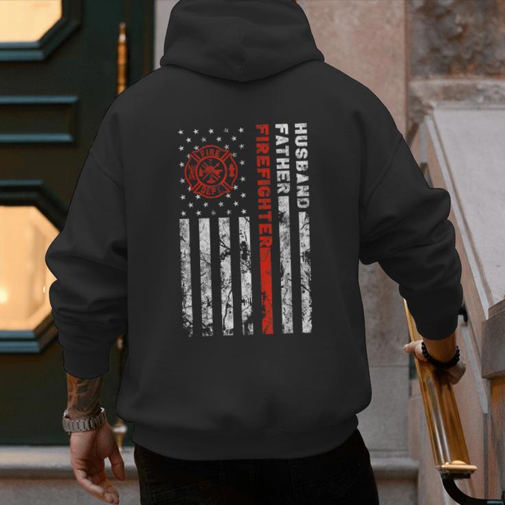 Firefighter Husband Father Fireman For Dad Men's Hoodie Back Print