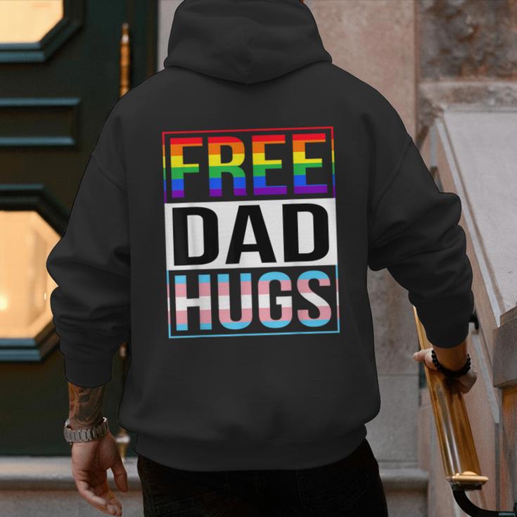 Free Dad Hugs LGBT Gay Pride Month Transgender Rainbow Flag Men's Hoodie Back Print