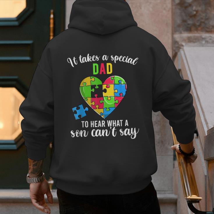 Fun Heart Puzzle Shirts Dad Autism Awareness Family Support Men's Hoodie Back Print