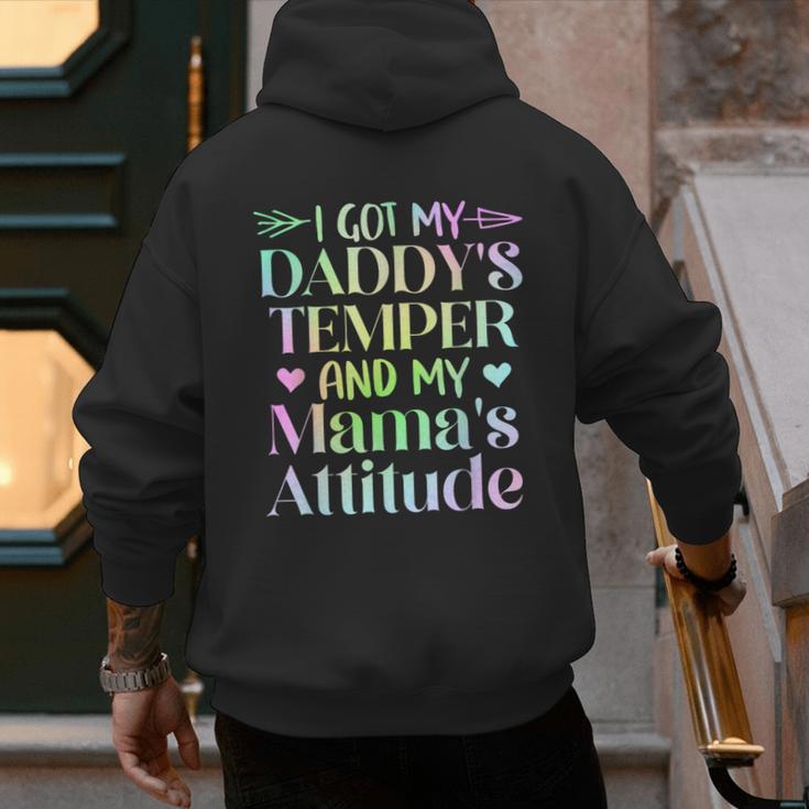 Funny Family Saying Apparel I GOT MY DADDY'S TEMPER And My Mama's Attitude Kids Men's Hoodie Back Print