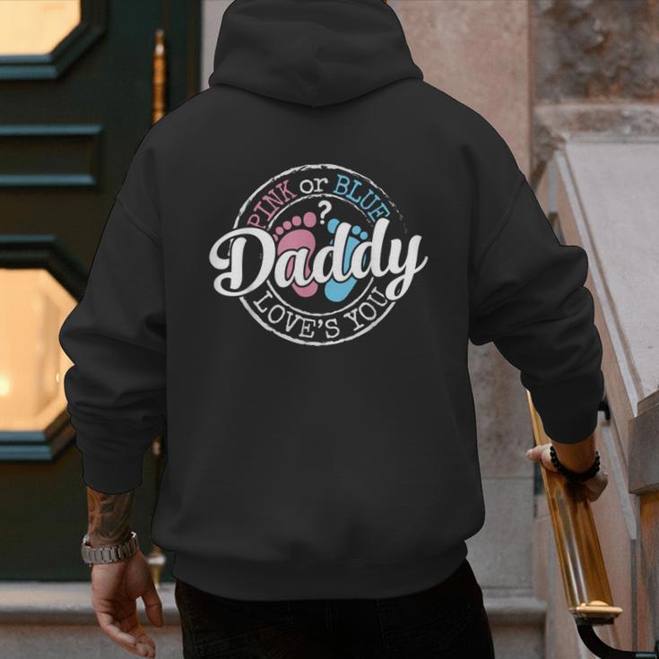 Gender Reveal Dad Daddy To Be Pink Or Blue Baby Shower Men's Hoodie Back Print