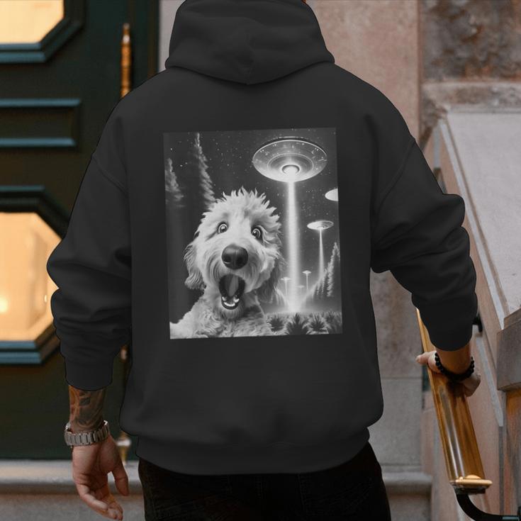 Goldendoodle Alien UFO Taking a Selfie Dog Mom Dad Men's Hoodie Back Print