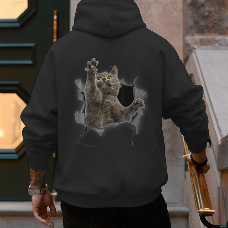 Grey Cat Torn Cloth Cat Dad Cat Mom Cat Lover Men's Hoodie Back Print