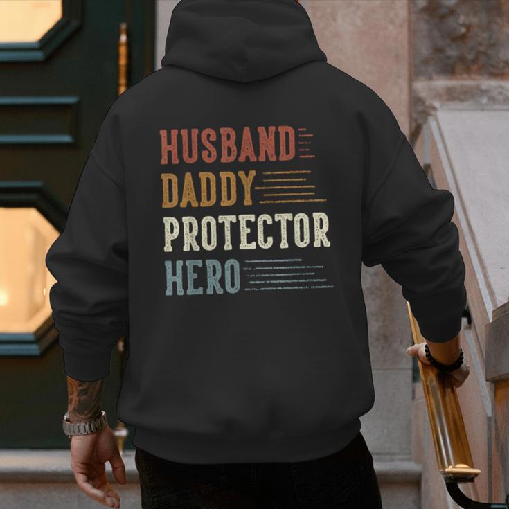 Husband Daddy Protector Hero For Dad Father's Day Men's Hoodie Back Print