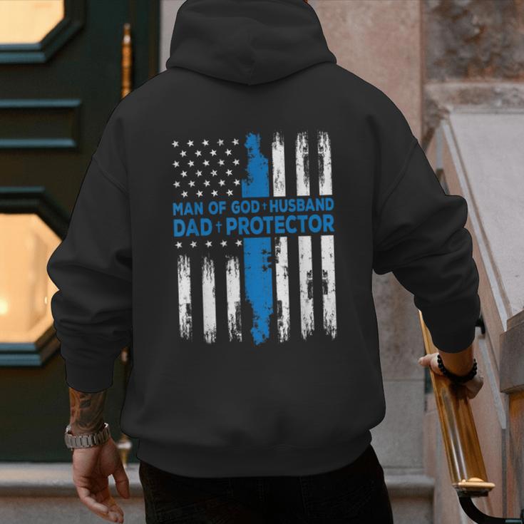 Jesus God Religious Man Of God Husband Dad Protector Men's Hoodie Back Print