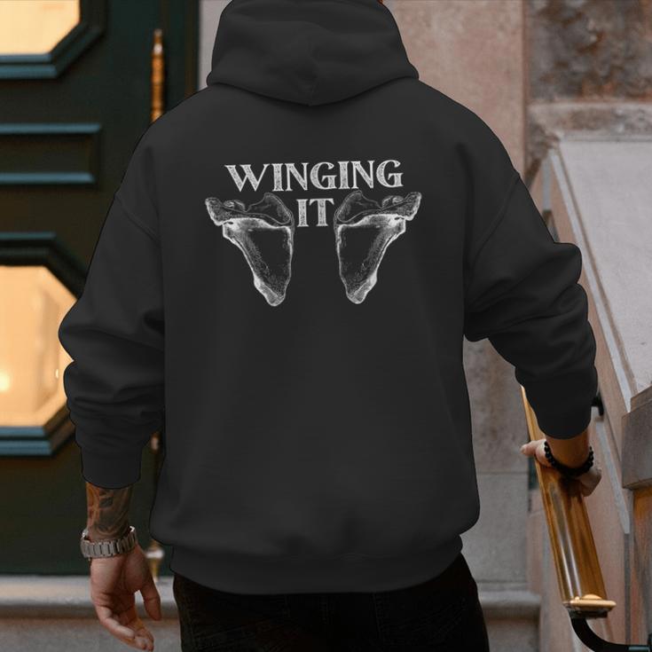 Just Winging It Anatomy Pun Dad Joke Men's Hoodie Back Print