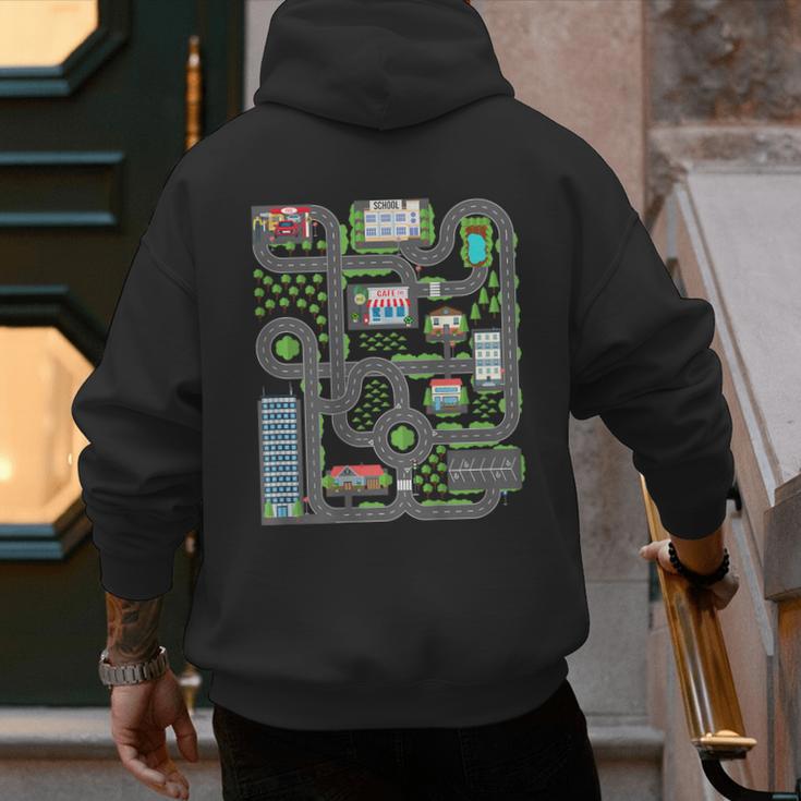 Kid Play Cars On Dad Back Race Track Mat Fathers Day Men's Hoodie Back Print