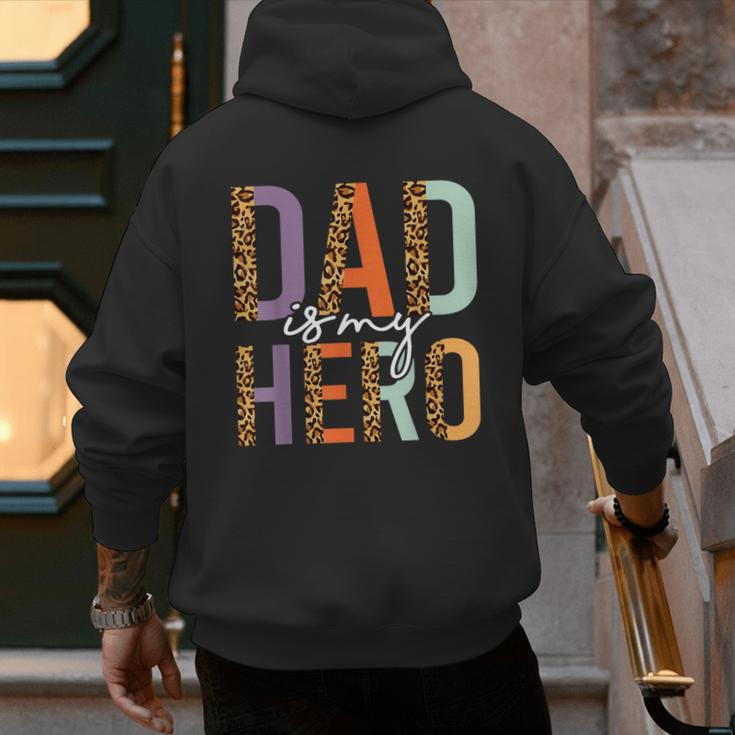 Kids Fathers Day Shirt For Son Daughter My Dad Is My Hero Men's Hoodie Back Print