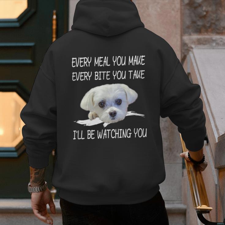 Maltese Dog Watching Owner Quote Puppy Mom Dad Men Women Girls Kids Men's Hoodie Back Print