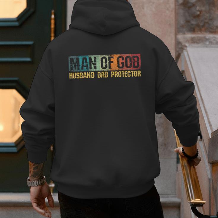 Man Of God Husband Dad Protector Christian Faith Fathers Day Men's Hoodie Back Print