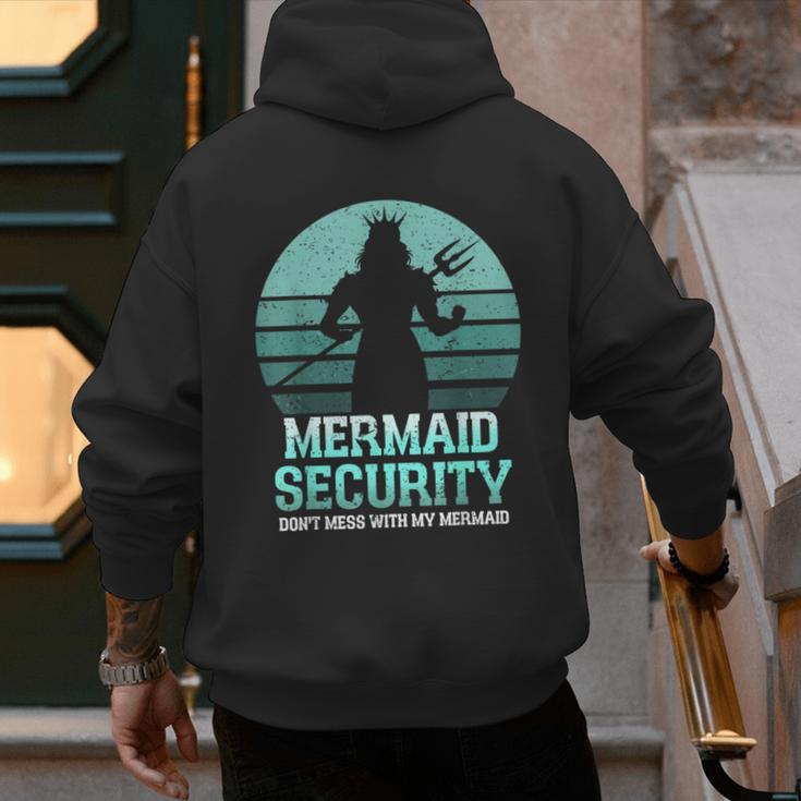Mermaid Security Vintage Birthday Party Dad Father Day Men's Hoodie Back Print