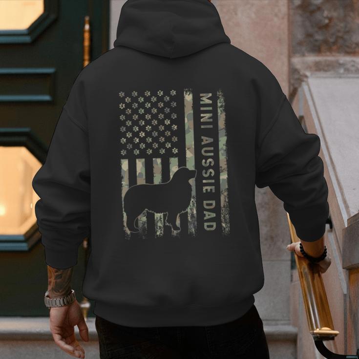 Mini Aussie Dad Australian Shepherd Dog Camo USA Flag Men's Hoodie Back Print