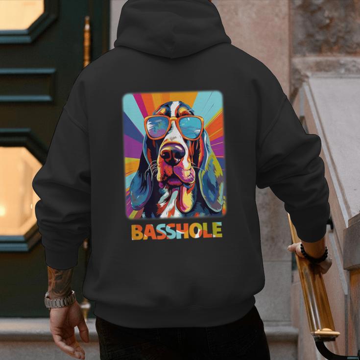 Mom & Dad Of a Basshole Basset Hound With Glasses -Adults Short Sleeve Men's Hoodie Back Print