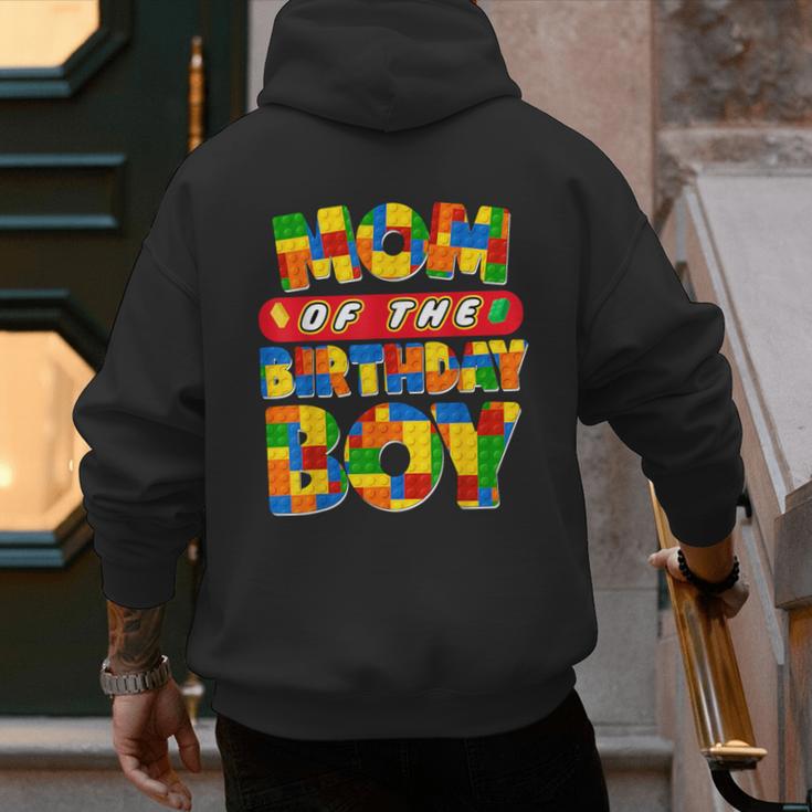 Mom And Dad Birthday Boy Building Bricks Family Party Decor Men's Hoodie Back Print